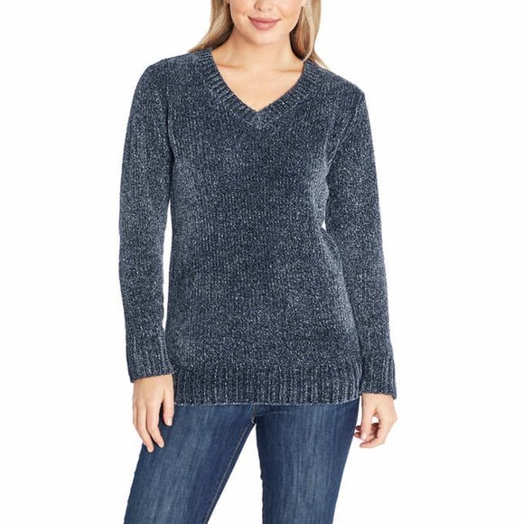 Orvis Sweaters Orvis Chenille Knit Tunic Sweater Navy Blue V Neck